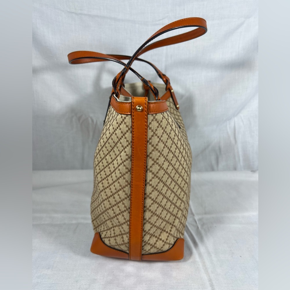 Gucci Diamante Canvas Tote Tan Leather Trim Large Shopper - Picture 3 of 12